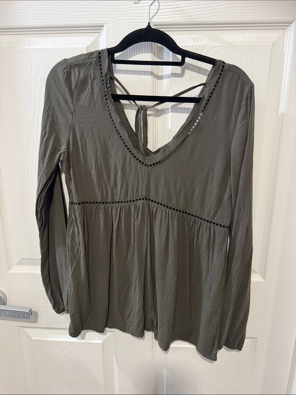 Altar'd State Olive Green V-Neck Long Sleeve Tunic with Back Tie